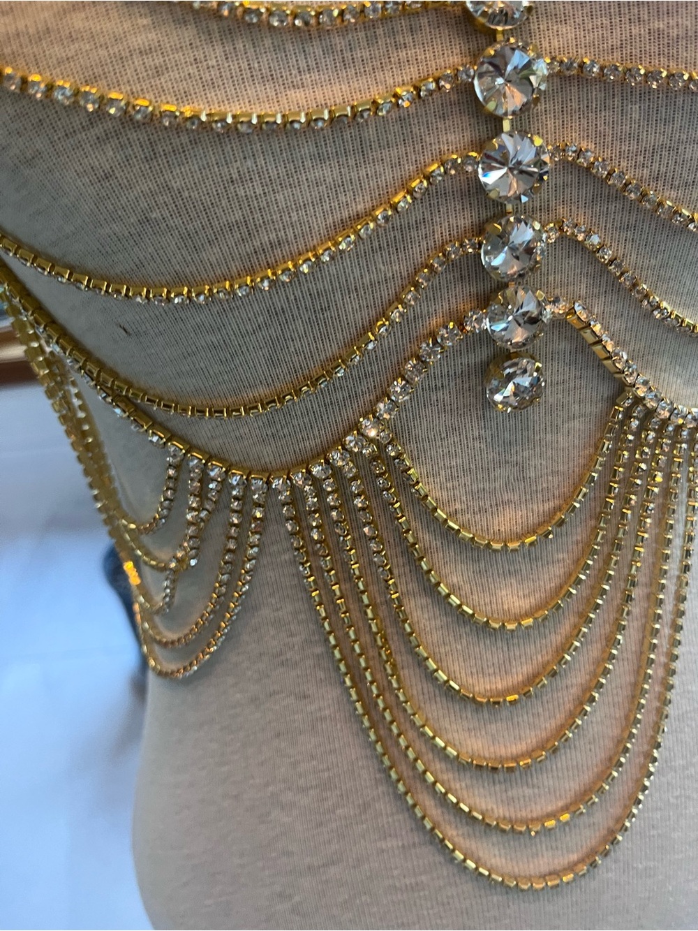 Gold Rhinestone Body Chain Harness - Picture 4 of 7